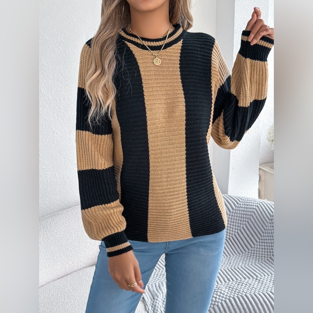 Color Block Round Neck Sweater - Picture 11 of 12